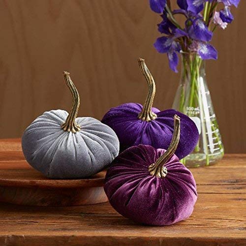 Set of 3 Small Velvet Pumpkins, Halloween indoor decor, purple - Product Imagery
