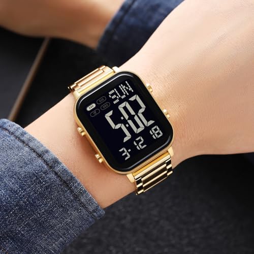FANMIS Men's Digital Watch Stainless Steel Big Numbers Square - Product Imagery