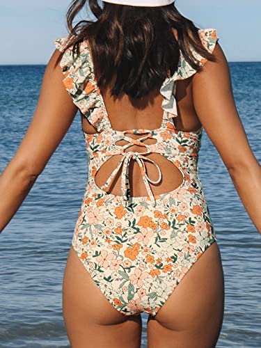 CUPSHE Women's One Piece Swimsuit V Neck Bathing Suit Ruched - Product Imagery
