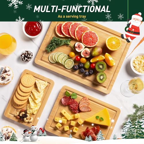 Bamboo Cutting Board Set Non Slip Feet Over Sink Kitchen Gadgets - Product Imagery