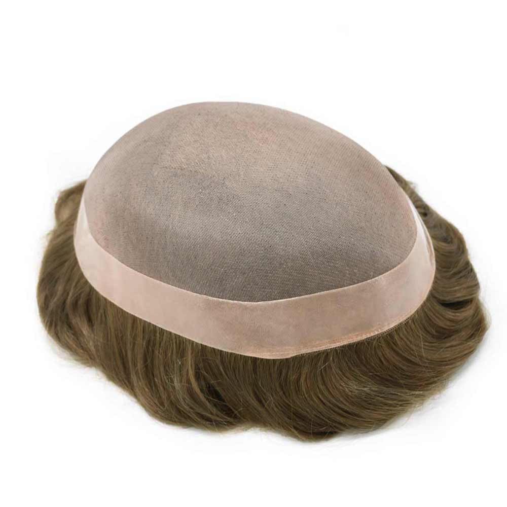 Curve Hair Mens Toupee Human Hair Piece Replacement System Monofilament Wig Hair Unit for Men Durable Poly Coated Mens Hairpiece (#18 Medium Blonde, 6"X9")