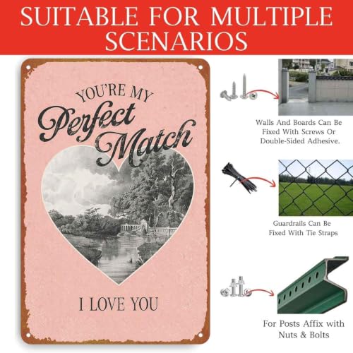 Vintage Romantic Heart Print Metal Sign, 8 x 12 Inch Aluminum - Product Imagery