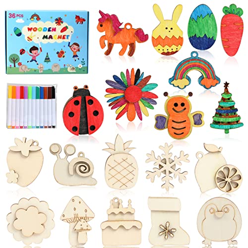 DIY Wooden Magnet 36 Art Craft Supplies Painting Kit for Kids - Product Imagery
