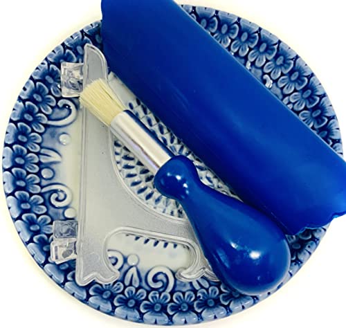 Premium Ceramic Garlic Grater Plate Set - Blue Embossed - Product Imagery