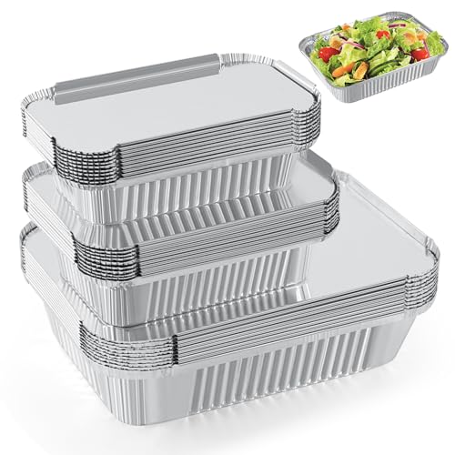 Notwoe® 30 Pack Disposable Aluminum Pans With Lids, 10x7.5 And - Product Imagery