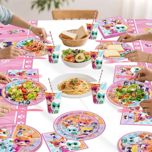 141pcs Super Kitties Birthday Tableware Decorations Party Plates - Product Imagery