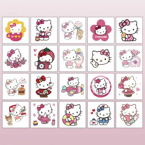 20PCS Kitty Cat Cartoon Temporary Tattoos Hello Cat Birthday - Product Imagery