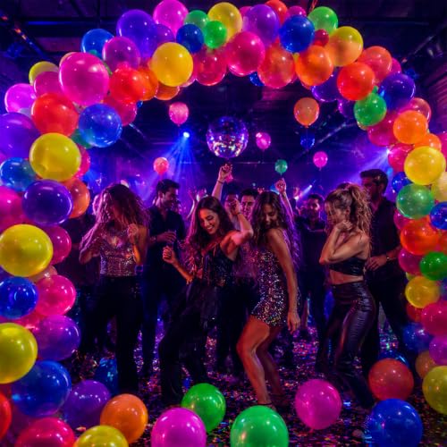 100 Pcs UV Neon Balloons, Neon Glow Party Balloons UV BlackLight - Product Imagery