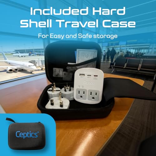 Ceptics 35W Universal Travel Adapter Kit – 2 USA sockets, USB-A, - Product Imagery