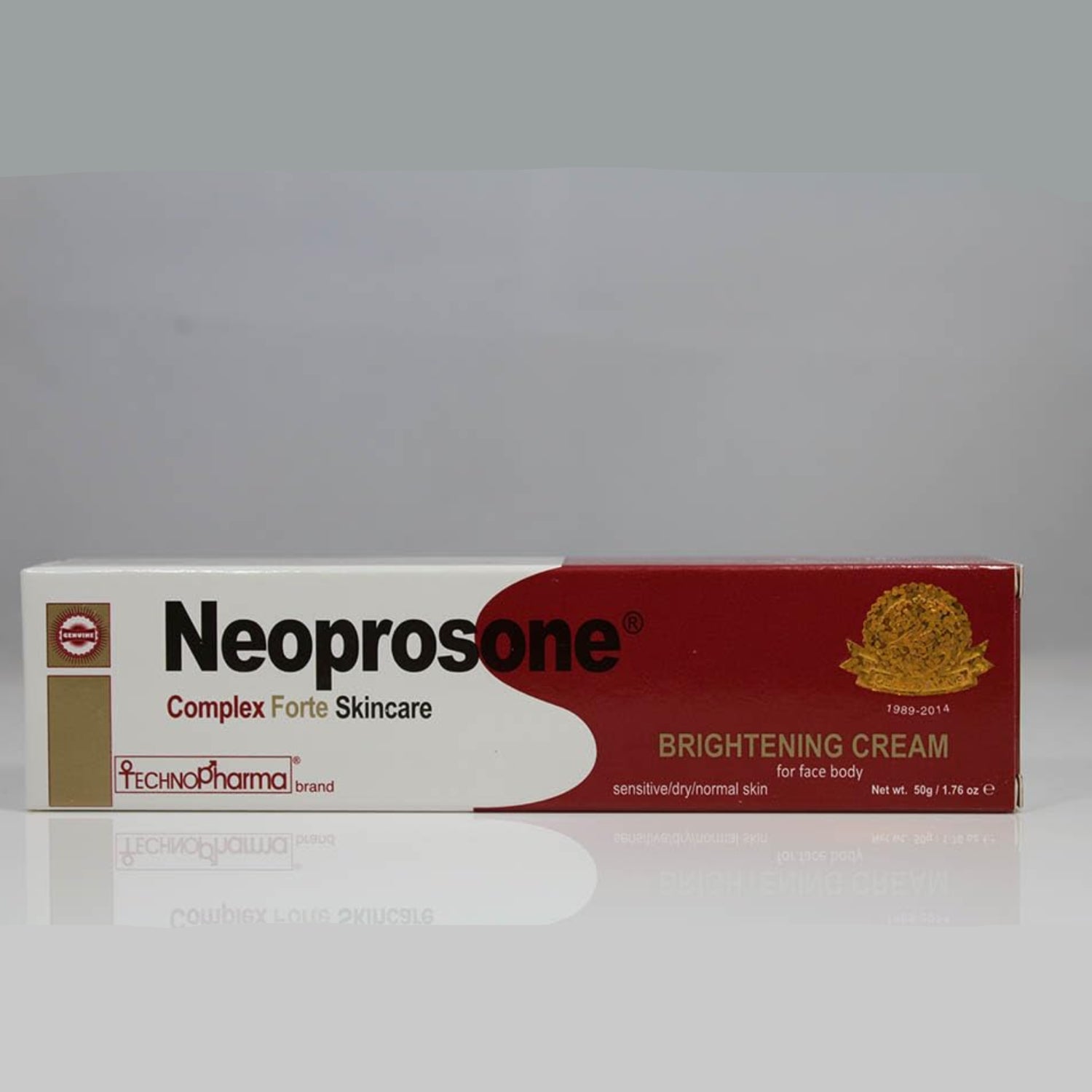 Neoprosone skin brightening cream in a 50ml jar, featuring a smooth, white cream for fading dark spots and evening skin tone.