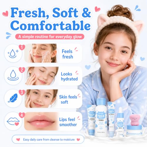14PCS Milk Skincare Set for Kids - Skincare for Girls 10-12, - Product Imagery