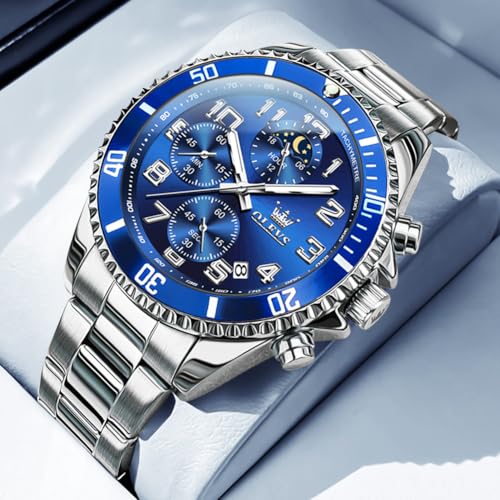 OLEVS Mens Stainless Steel Watch Fashion Luxury Big Face Analog - Product Imagery