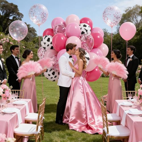 100Pcs Cowgirl Balloons, Hot Pink Light Pink Confetti Cow Print - Product Imagery