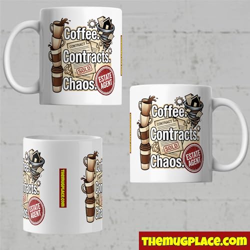 Estate Agent Coffee Mug - Coffee Contracts Chaos - Humorous Real - Product Imagery