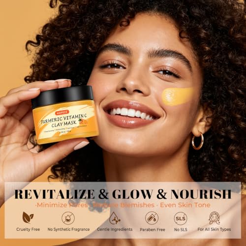 Turmeric Vitamin C Clay Mask with Kaolin Clay, Deep Cleansing - Product Imagery