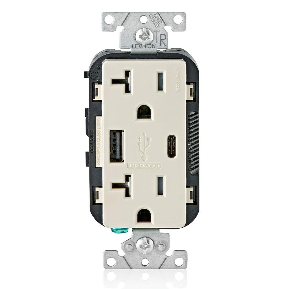 Leviton Type A Type C USB In Wall Charger with 20A Tamper - Leviton Official Imagery - 6