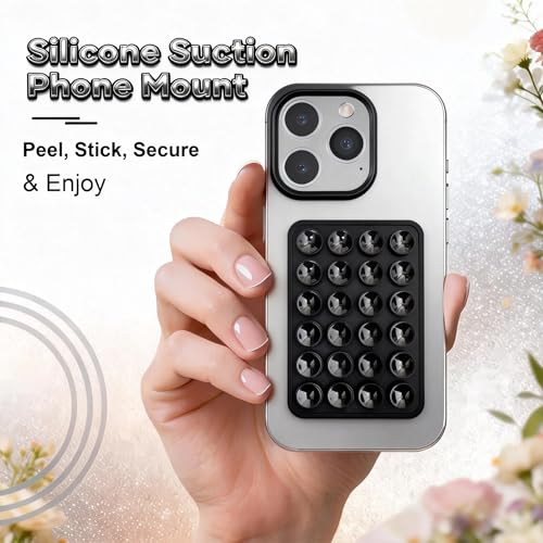 Black OCTO-BUDYY Double Sided Silicone Suction Phone Case Mount, - Product Imagery