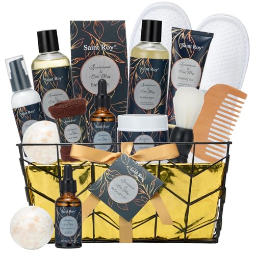 15Pcs Sandalwood Oak Moss Gift Baskets for Men Man Bath Body - Saint Roy Official Imagery - 1