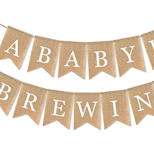 SWYOUN Burlap A Baby is Brewing Banner Baby Shower Party Garland - Product Imagery