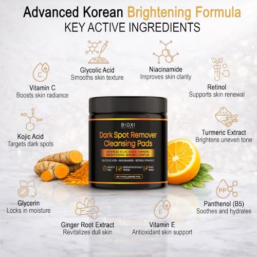 Dark Spot Remover Cleansing Pads with Kojic Acid & Turmeric for - Product Imagery