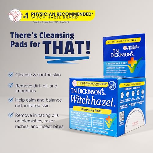 T.N. Dickinson's Cleansing Pads |100% Natural Witch Hazel + - Product Imagery
