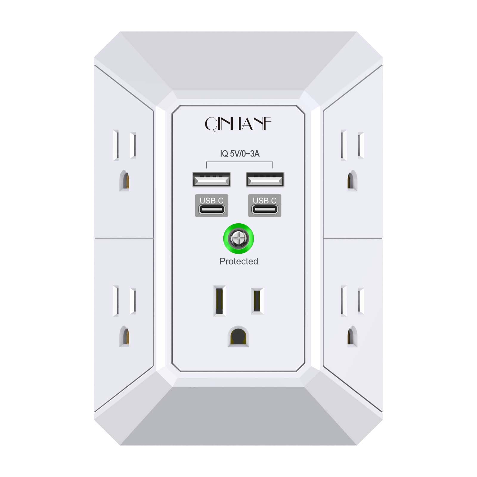 Surge Protector, QINLIANF 5 Outlet Extender with 4 USB Ports by QINLIANF - Angle View 1