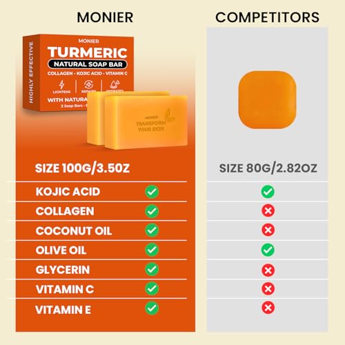 MONIER Turmeric Soap Bar for Dark Spots - With Kojic Acid & - Product Imagery