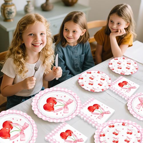 90 PCS Cherry Plates and Napkins Set,Service for 30,Birthday - Product Imagery