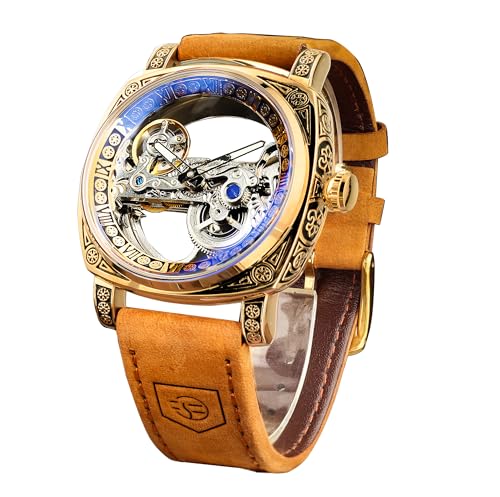 FORSINING Men's Luxury Square Carving Mechanical Watch, Retro - Product Imagery