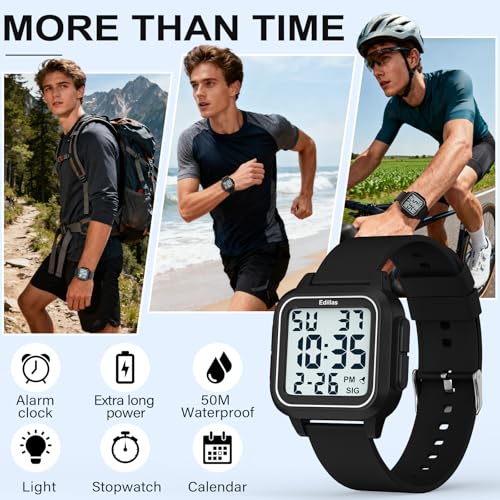 Edillas Square Sport Watch Digital for Women's Men's Big Numbers - Product Imagery