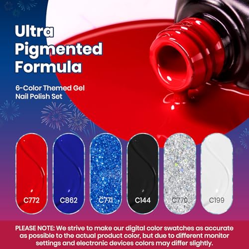 Beetles 4th of July Gel Nail Polish Set, 6 Colors Red White Navy - Product Imagery