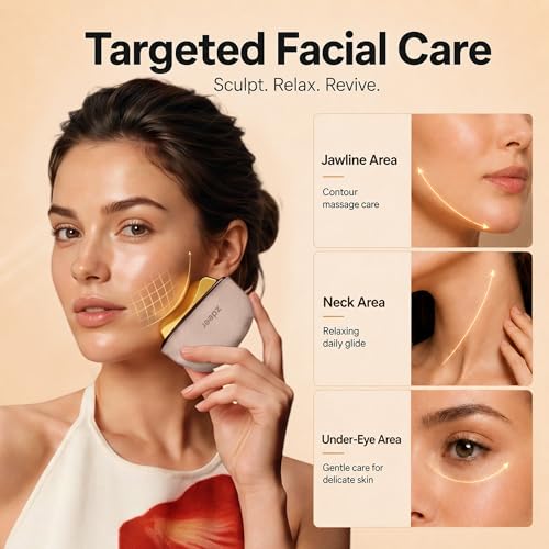 GS5 Electric Heated Gua Sha Tool, Red Light Face Massager, Pink - Product Imagery
