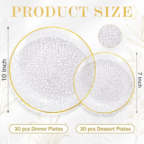 60Pcs Clear Plastic Plates,Clear Disposable Plates With Gold - Product Imagery