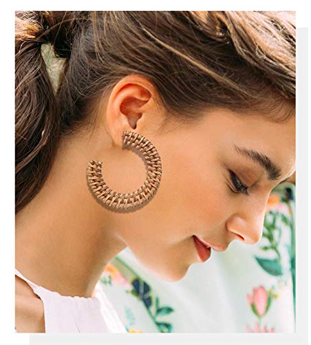 Rattan Statement Hoop Earrings - Woven Dangle Drop Earrings Set - Product Imagery