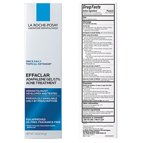 La Roche-Posay Effaclar Adapalene Gel 0.1% Acne Treatment, 1.6oz - Product Imagery
