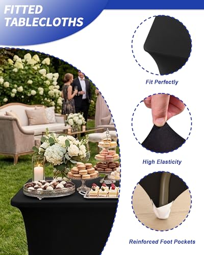 Fixwal 2 Pack 6FT Black Tablecloth Rectangle Spandex Fitted - Product Imagery