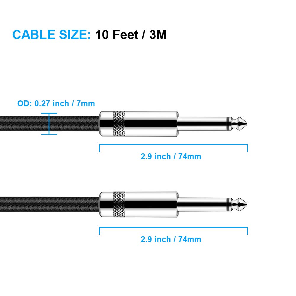 New Bee Guitar Cable 10 ft Electric Instrument Cable Bass AMP Cor by New Bee - Angle View 4