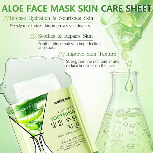 12 Pack Aloe Vera Sheet Face Masks, Hydrating Skincare Set for - Product Imagery