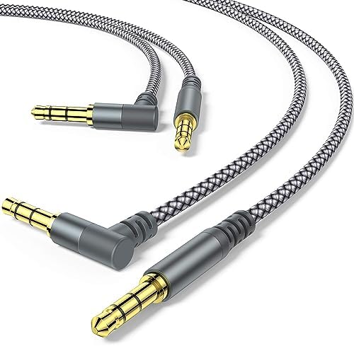 MCSPER 2-pack 6.6ft TRS auxiliary cables with 90-degree right-angle connectors and 3.5mm jack for audio devices
