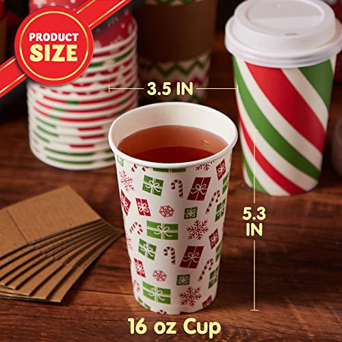 JOYIN 24 Pcs 16 oz Christmas Disposable Cups with Lids and - Product Imagery