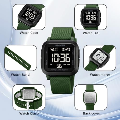 SKMEI Watches for Men,Military Square Ultra-Thin Digital Women - Product Imagery