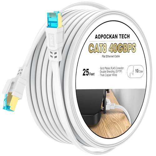 AOPOCKAN TECH Cat 8 Ethernet Cable 25 ft, Shielded Flat RJ45 Netw - AOPOCKAN TECH Official Product View 1
