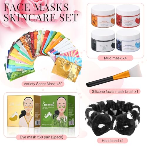 96 Pcs Face Mask Set with Clay Masks, Eye Patches and Brush - Product Imagery