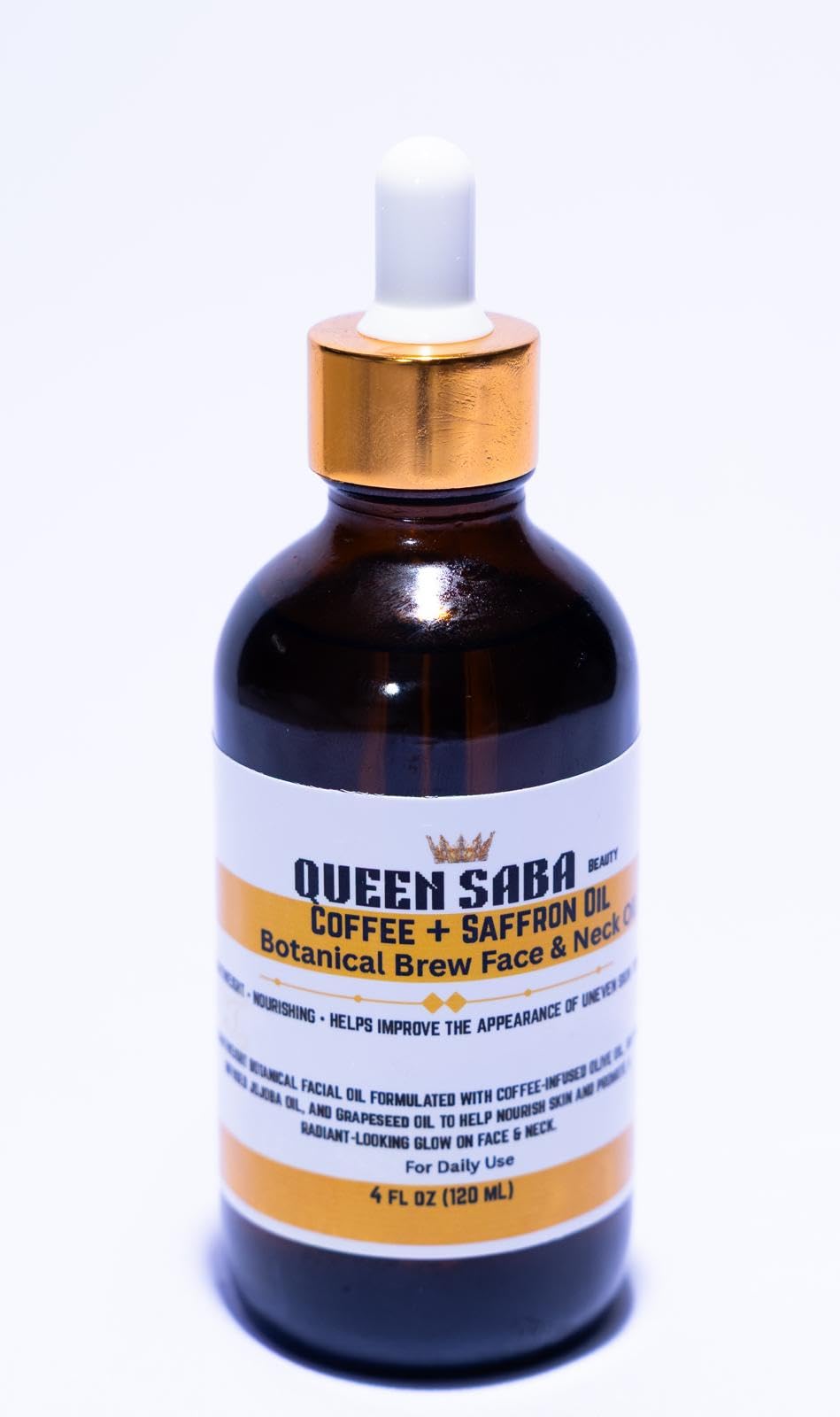 Coffee Saffron Face Neck Oil Botanical Brew Even Tone - QUEEN SABA Beauty Official Imagery - 3