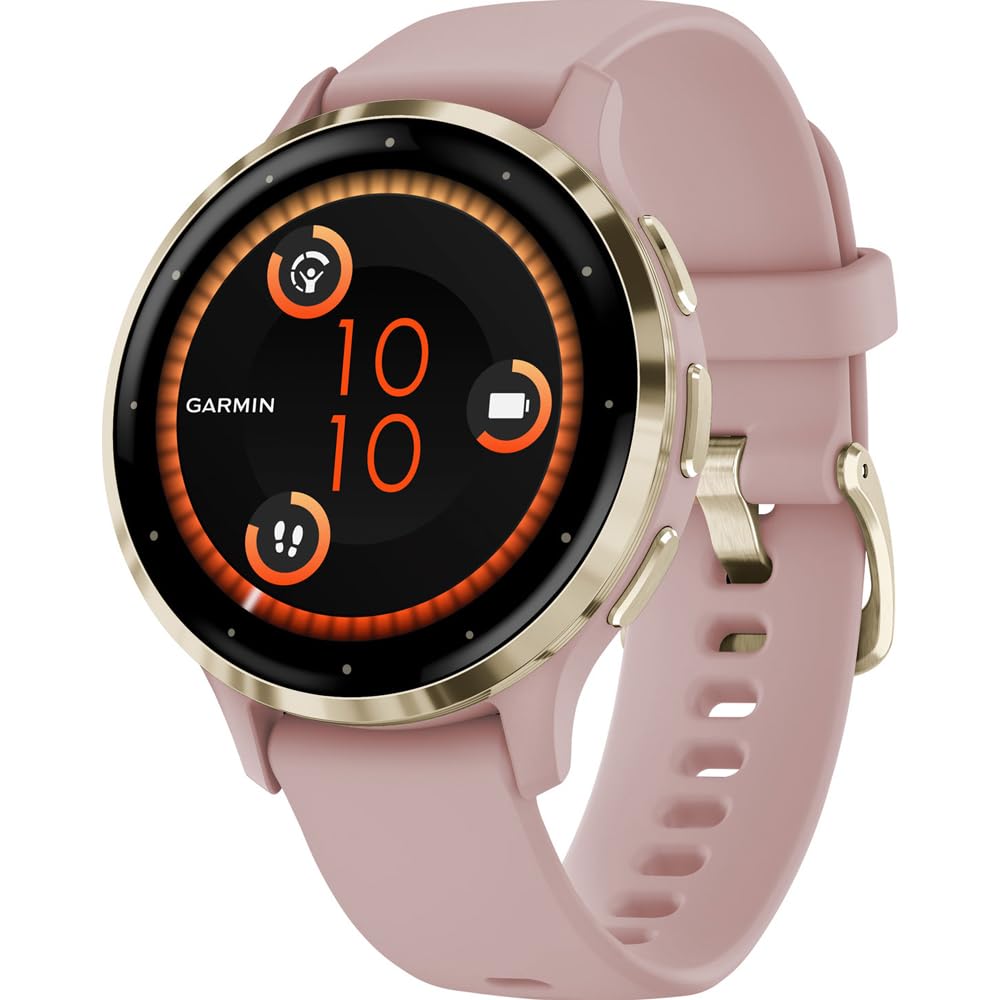 Garmin Venu 3S (Refurbished) Soft Gold Stainless Steel Bezel 1.2-Inch AMOLED Smartwatch with 41mm Rose Case w/Band (Renewed), 010-N2785-03 - Bundle w/Deco Essentials 2-Year CPS Plan