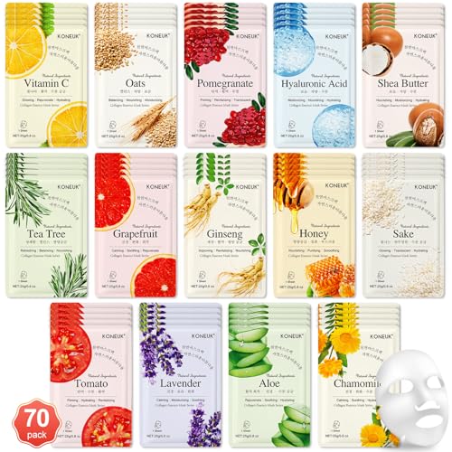 70 Pack Sheet Face Masks Skincare Hydrating Facial Mask for - KONEUK Official Imagery - 1