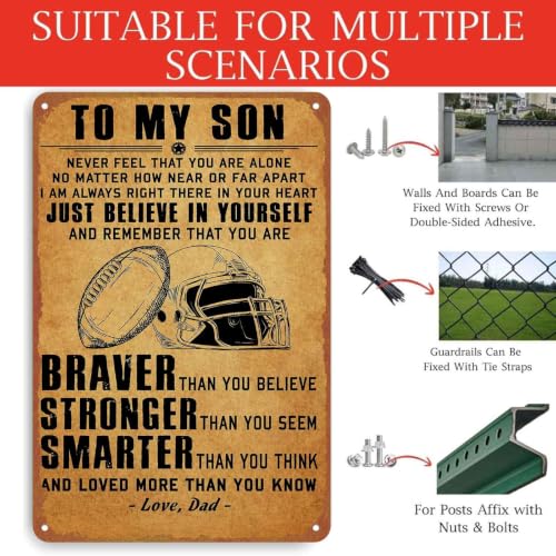 Vintage Football Theme Aluminum Metal Sign, 8x12 Inch, To My Son - Product Imagery