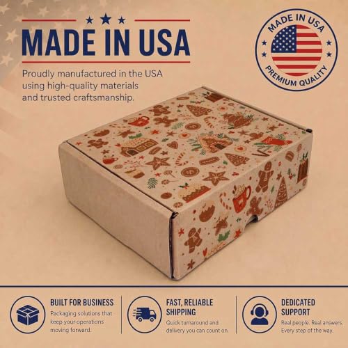 Gingerbread Holiday Collection Print Kraft Corrugated Mailer Box - Product Imagery