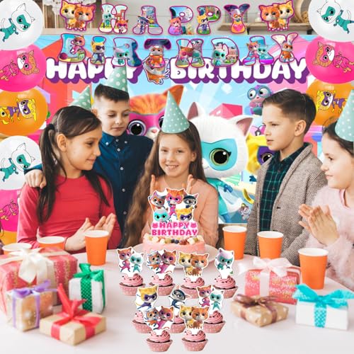 42Pcks Super Kitties Party Supplies Pack Includes，Banner，Cake - Product Imagery