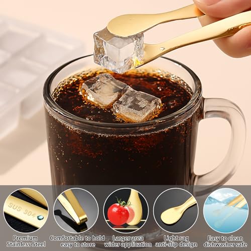 8PCS Gold Mini Metal Tongs,4.3"/11cm,Stainless Steel 304,for Ice - Product Imagery